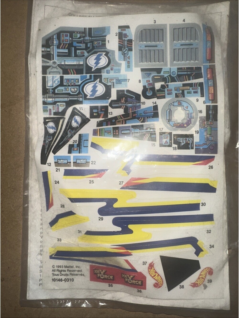 1993 Hot Wheels Key Force Rocket Shot Instructions & Unused Sticker Sheet